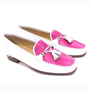 HB Shoes Italia - Ladies Loafer Shoes In White & Fuchsia 