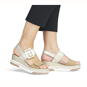 Remonte - D1P50-90 Ladies Beige & Metallic  Wedge Heel Sandals