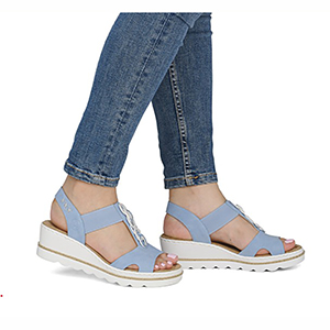 Rieker - 67498-10 Ladies Blue Wedge Sandals 