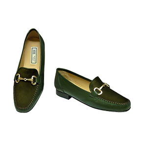 HB Italia Shoes - Ladies Soft Green Leather Loafer With Olive Green Vamp