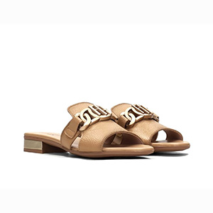 Hispanitas Lena Ladies Leather Mules In Desert & Gold