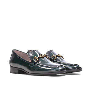Hispanitas Ladies Patent Leather Loafers - Kenia In Forest Green 