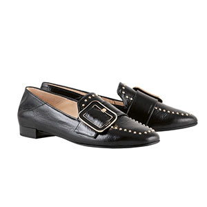 Hogl Women's Slip On Black Leather Loafers - 0-101725