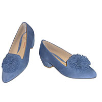 Perlato Ladies Shoes - Blue Suede With Decorative Pompom