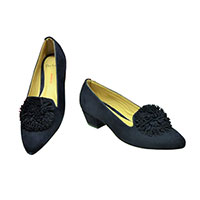 Perlato Ladies Shoes - Navy Suede With Decorative Pompom