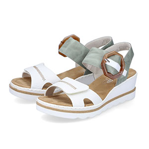Rieker - 67476-81 Ladies White & Mint Decorative Wedge Sandals