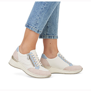 Rieker - N4343-80 Ladies White Combination Lace Up
