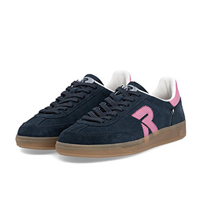 Rieker - W2200-15 Ladies Navy Blue And Pink Lace Up Trainers 