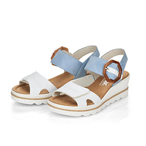 Rieker - 67476-10 Ladies Blue & White  Wedge Sandals 