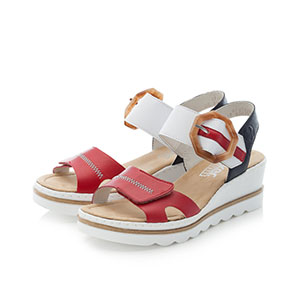 Rieker  67476-33 - Ladies Red, White & Navy Decorative Wedge Sandals