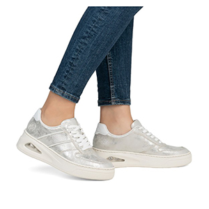 Rieker - N6402-40 Ladies Silver Lace Up Trainer