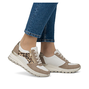 Rieker - N8308-64 Ladies Wedge Trainer In Beige Combination 